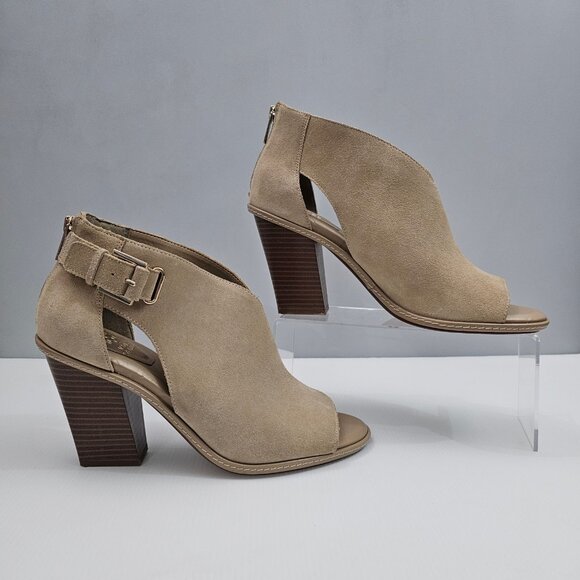 Vince Camuto Fareena Ankle Bootie Womens 11 Tan Leather Peep Toe Block Heel - Picture 3 of 14